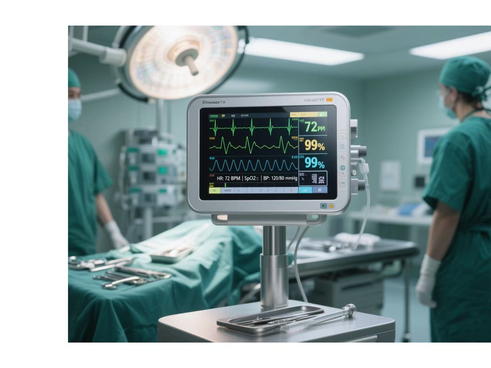 Medical strip diaplays working in a brightly lit operating room.