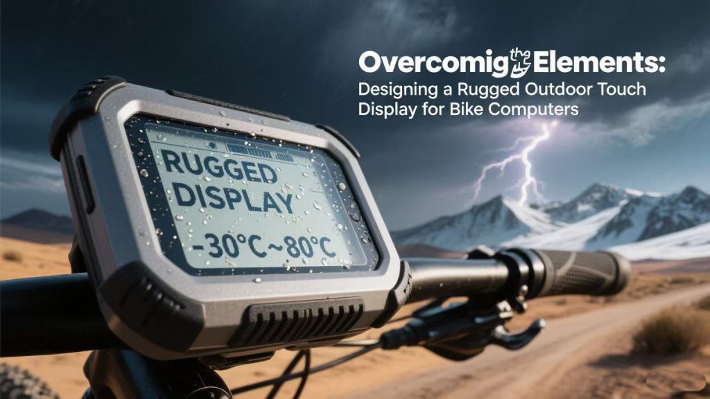 Outdoor touch display undergoing comprehensive environmental testing including water, dust, and temperature challenges