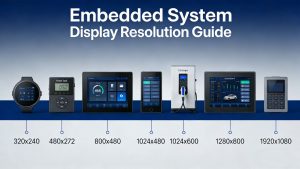 Embedded system designer comparing screen resolution sizes for industrial and smart home displays