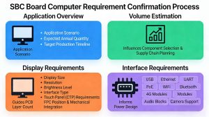 SBC single-board computer hardware requirements overview: display specifications, interface definition, project volume, timeline, and Linux/Android system configuration for embedded industrial design.
